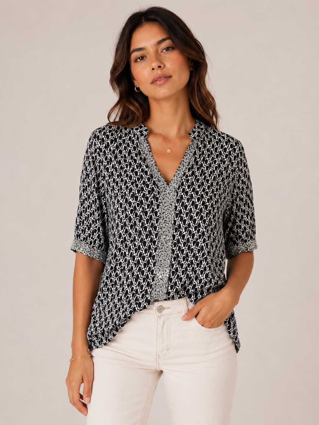 Haut imprimé noir & blanc à sequins – SHEIN