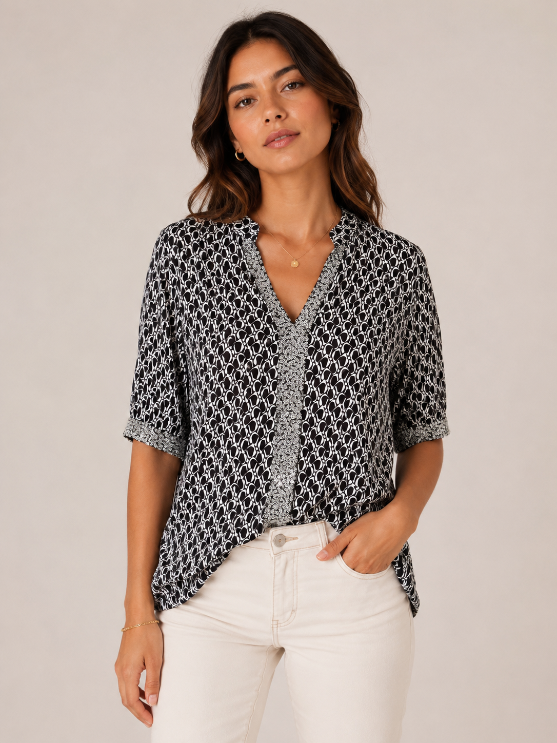 Haut imprimé noir & blanc à sequins – SHEIN