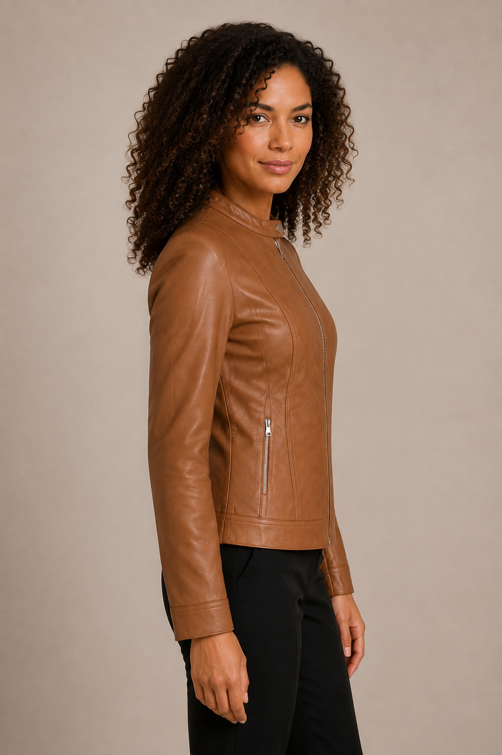 Veste cintrée effet cuir camel – Cache Cache – Taille 40