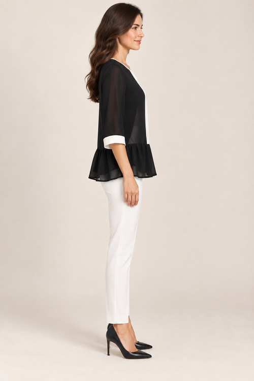 Blouse noire et écrue à volant – AGATHE VELMONT – Taille 3