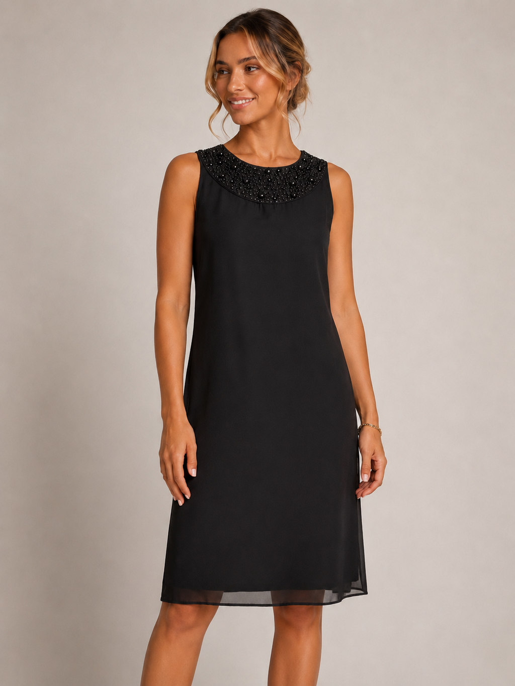Robe noire Texto à col orné de perles – Taille M