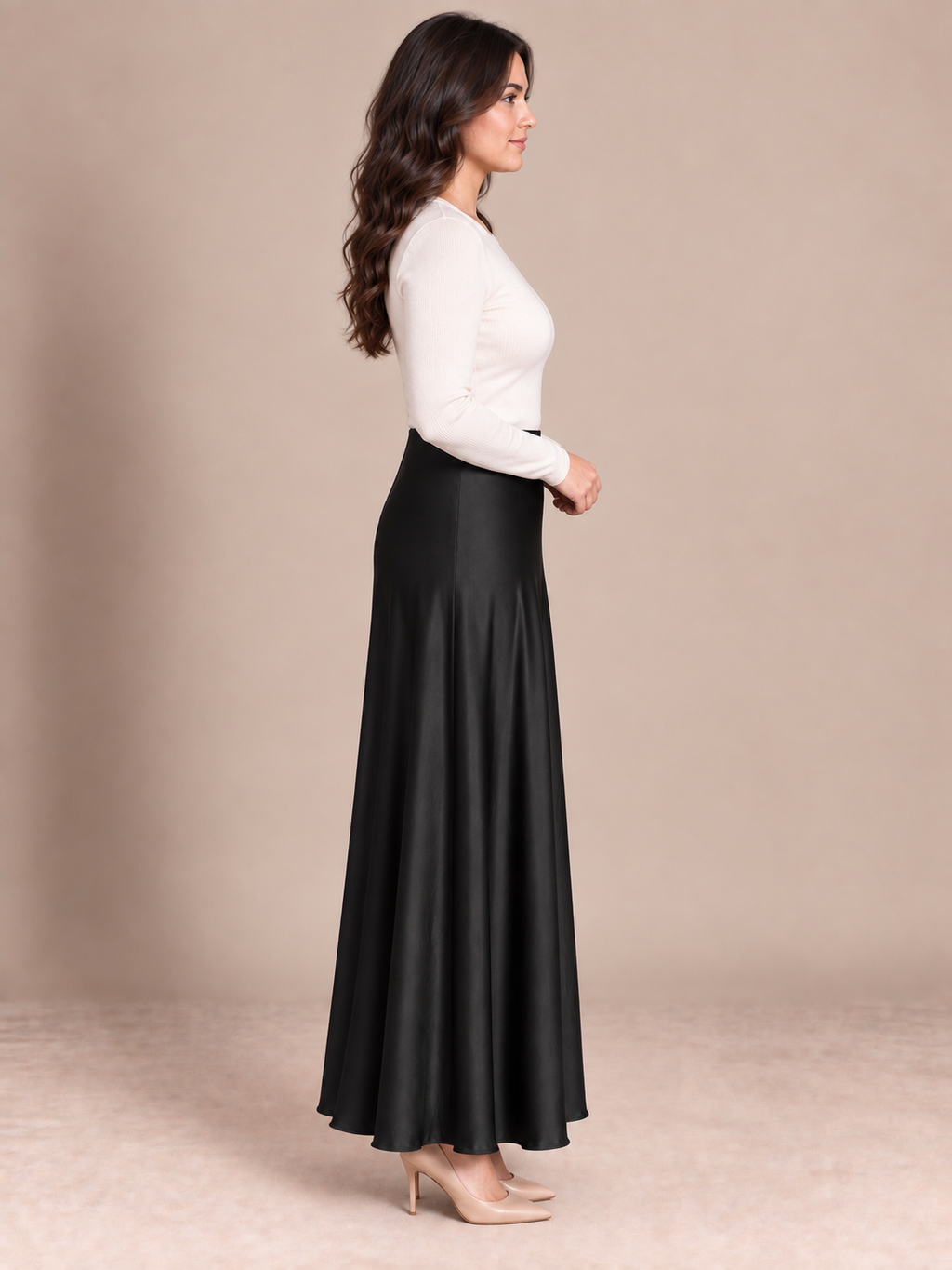Jupe longue noire satinée Gémo – Taille 44