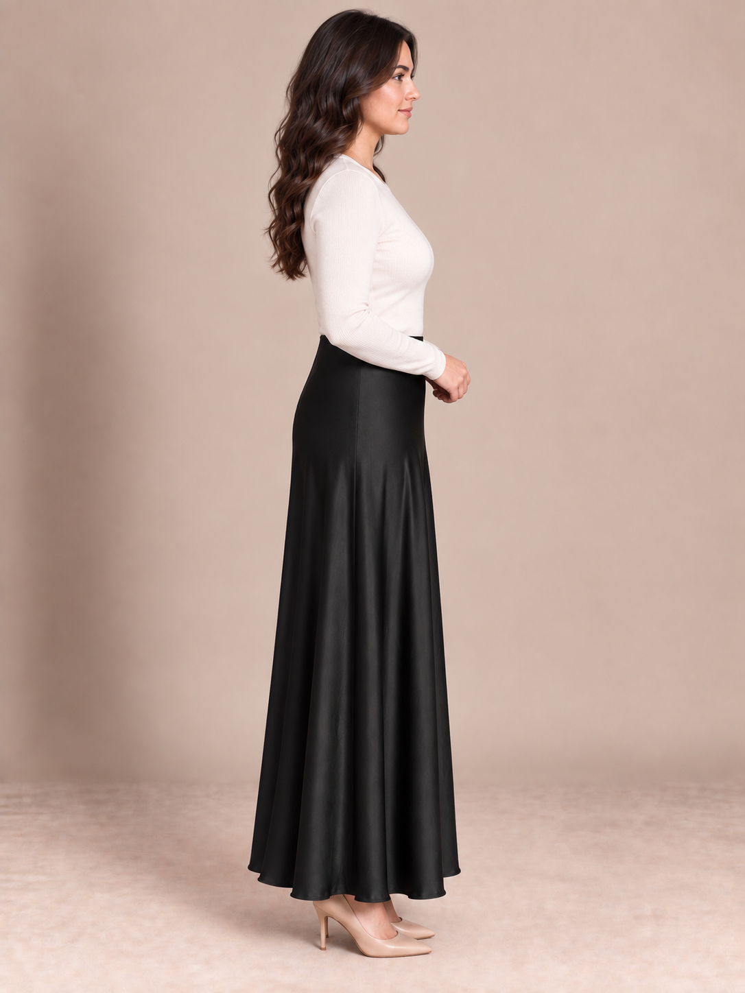 Jupe longue noire satinée Gémo – Taille 44