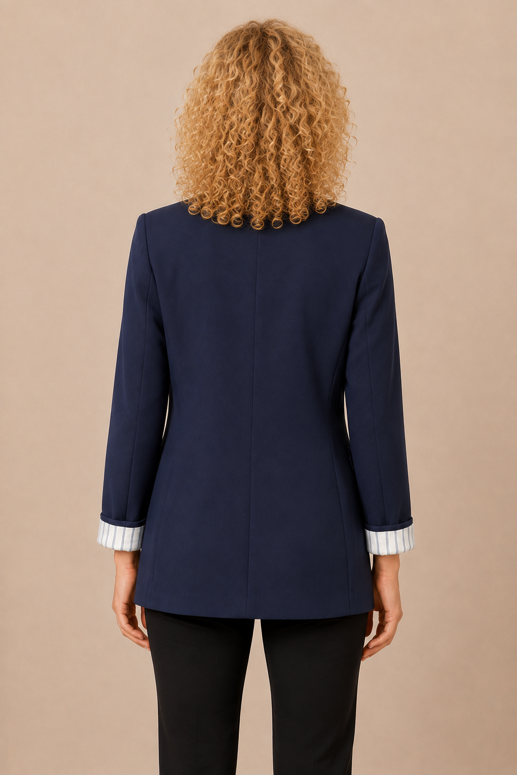 Blazer long bleu marine à poignets rayés – Cache Cache – Taille 38
