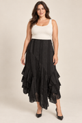 Jupe longue noire asymétrique à volants – DPM by Depech Mod – Taille 44