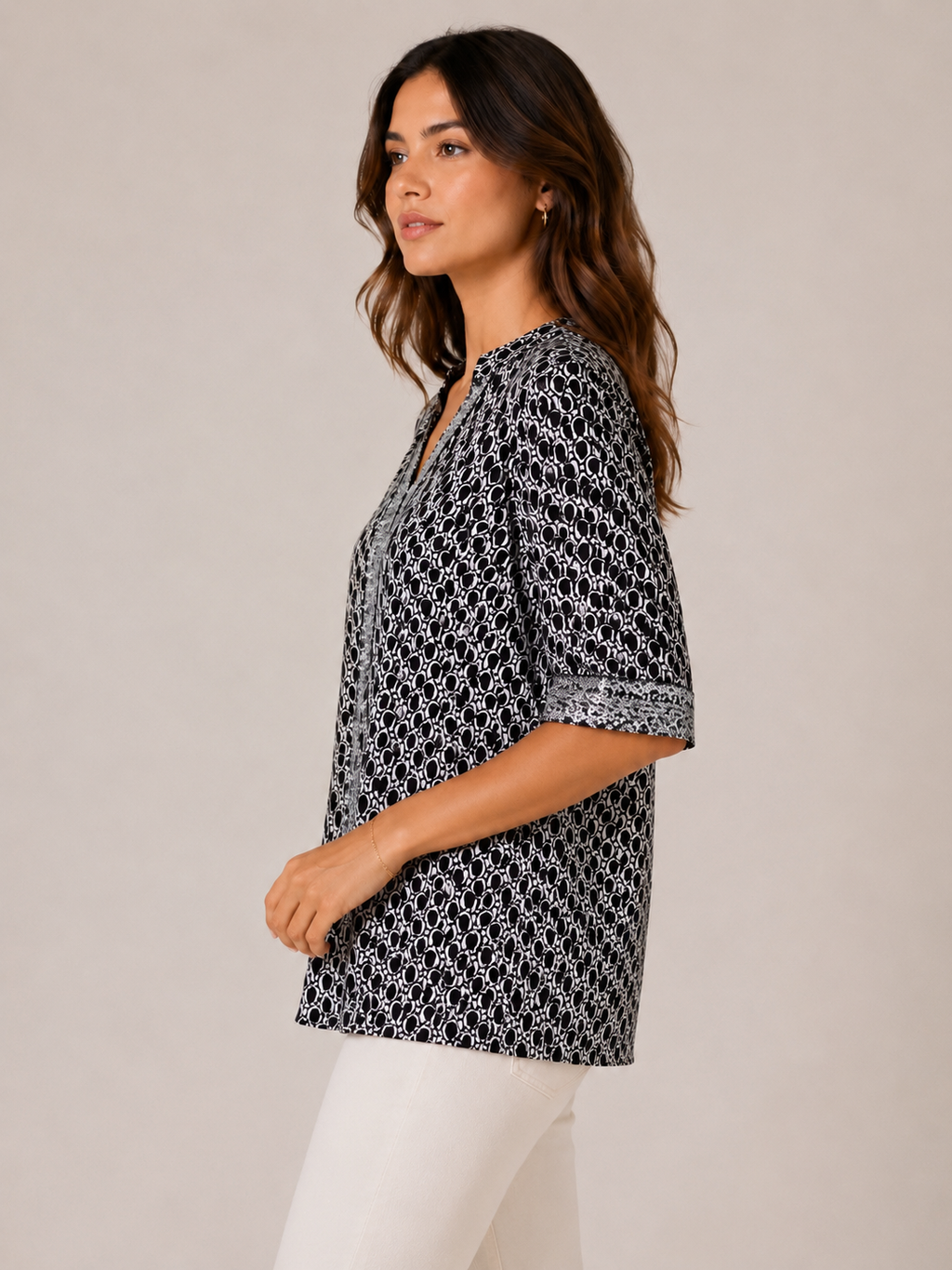 Haut imprimé noir & blanc à sequins – SHEIN