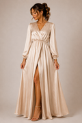 Robe longue satinée champagne – Fabriquée en France