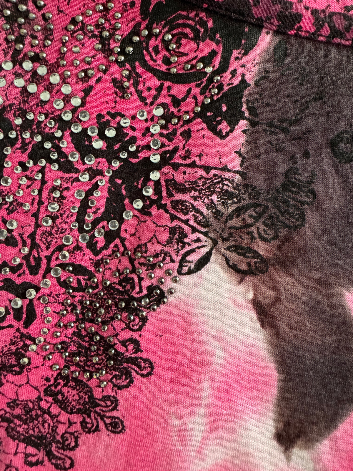 Haut imprimé rose et noir à strass Toumaï – Taille 2