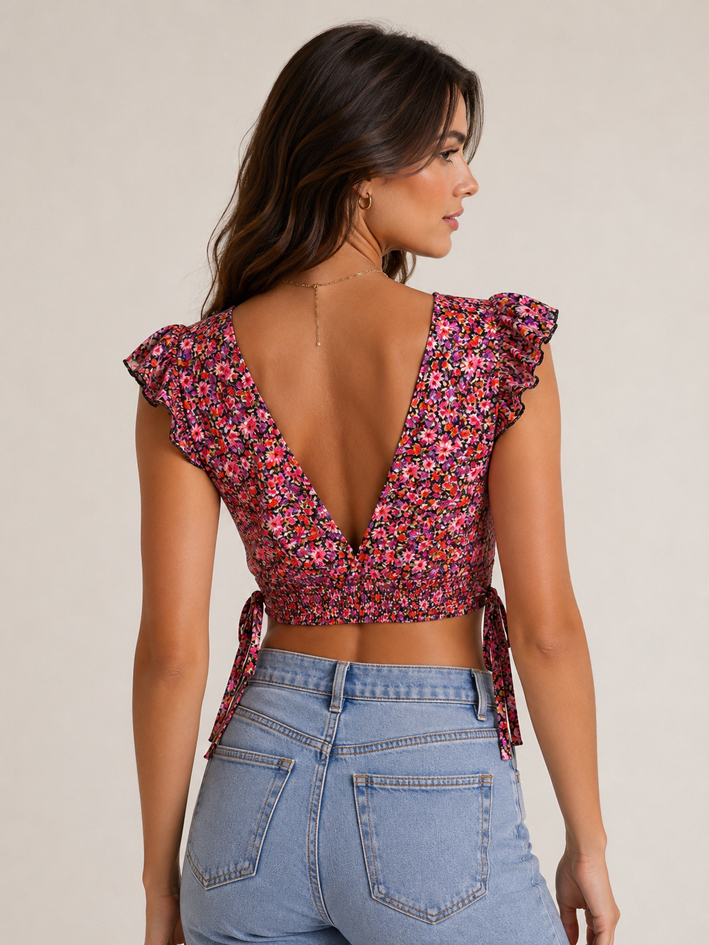 Crop top fleuri à nouer - Amisu