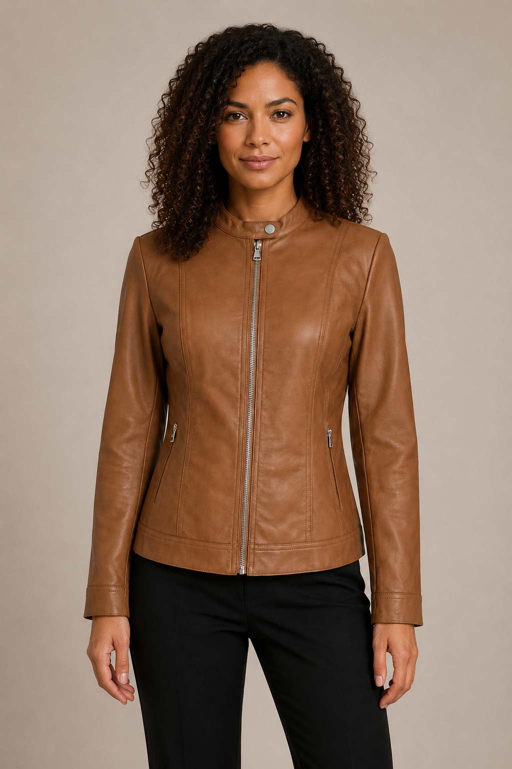 Veste cintrée effet cuir camel – Cache Cache – Taille 40