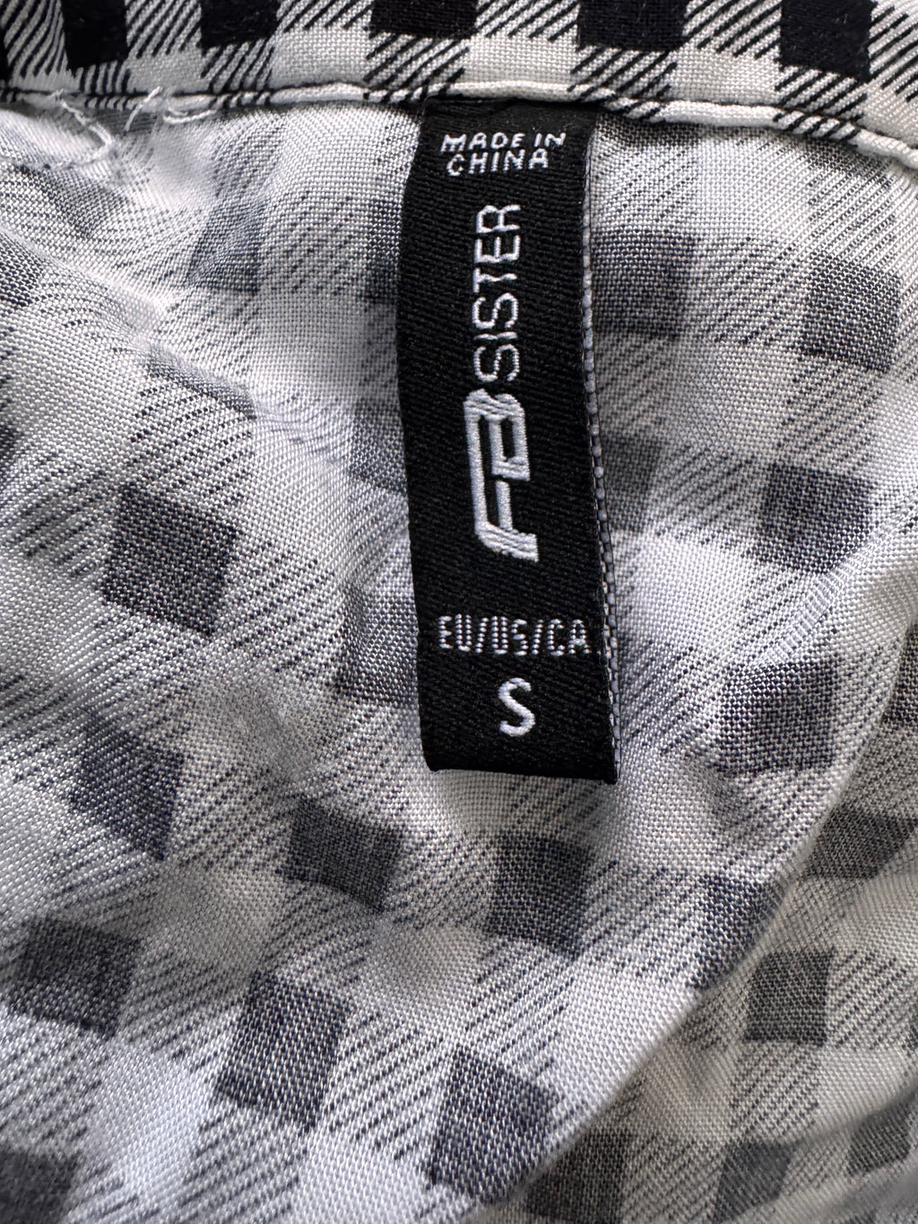 Blouse à carreaux vichy noir et blanc – Taille S – 100 % viscose