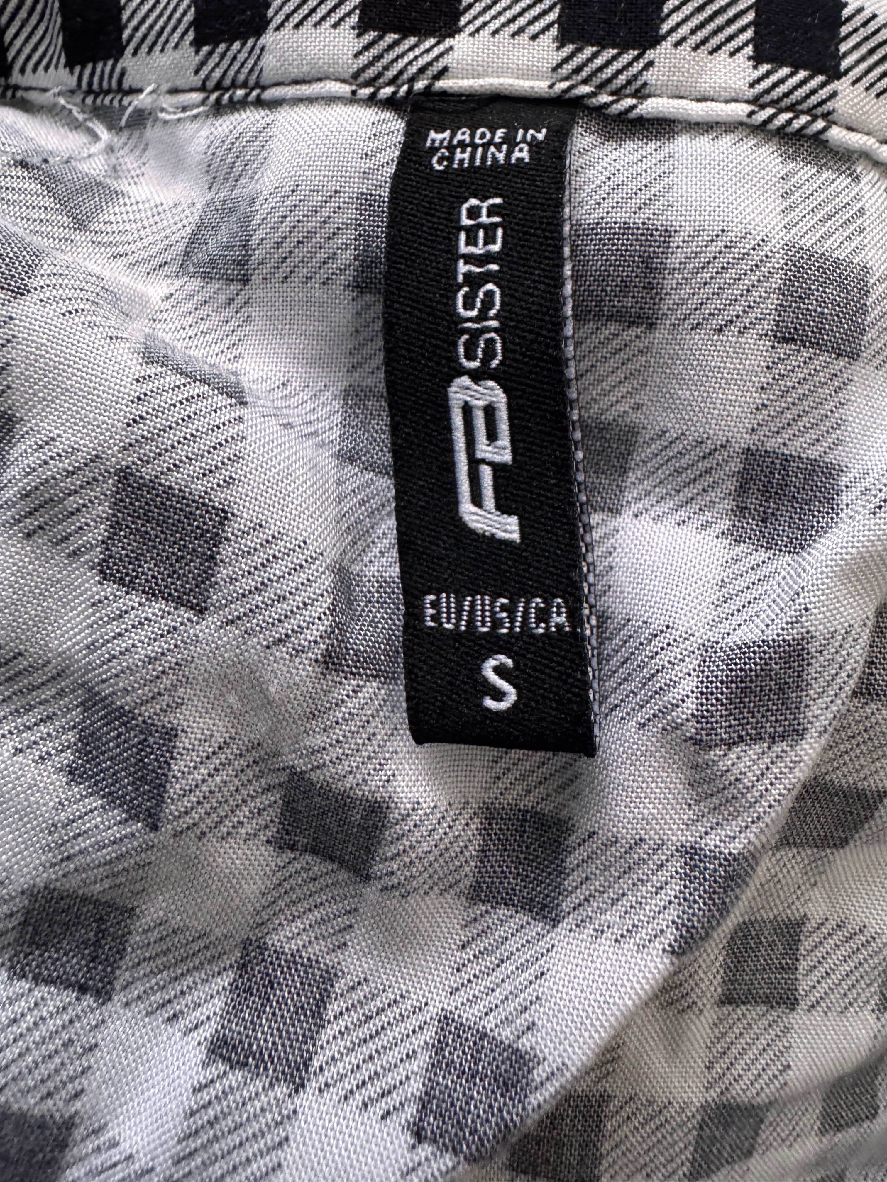 Blouse à carreaux vichy noir et blanc – Taille S – 100 % viscose