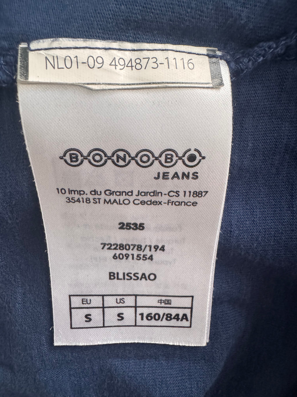 Débardeur bleu dos dentelle Bonobo Jeans – 100 % coton – Taille S