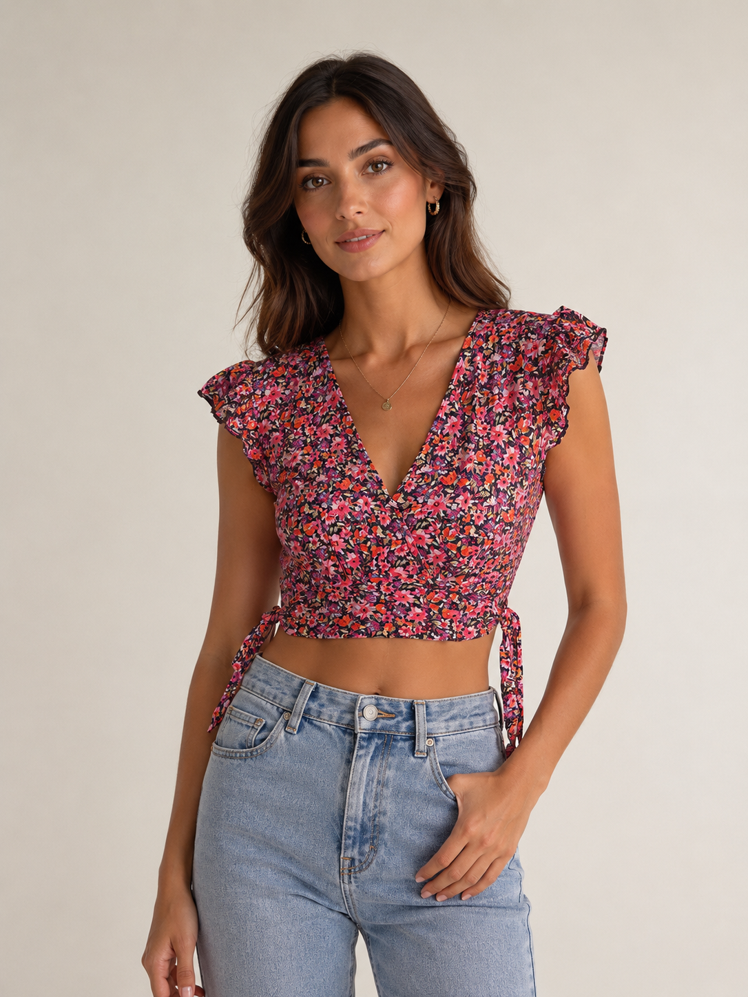 Crop top fleuri à nouer - Amisu