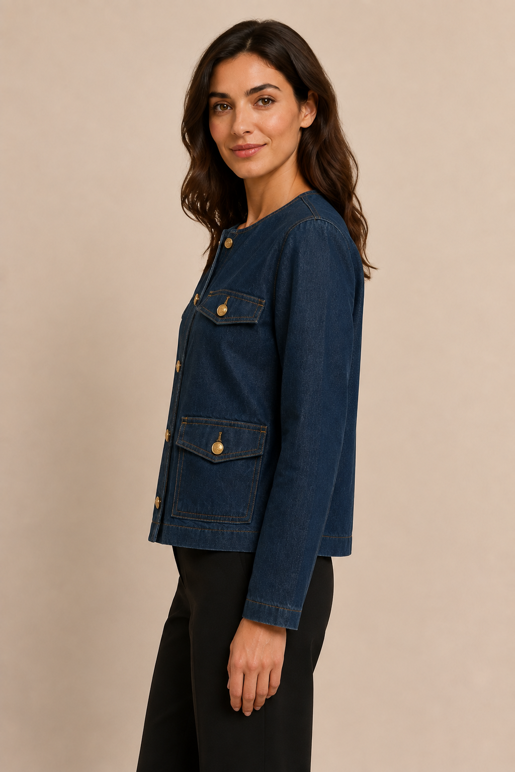 Veste en jean bleu brut à boutons dorés – Gémo – Taille 40