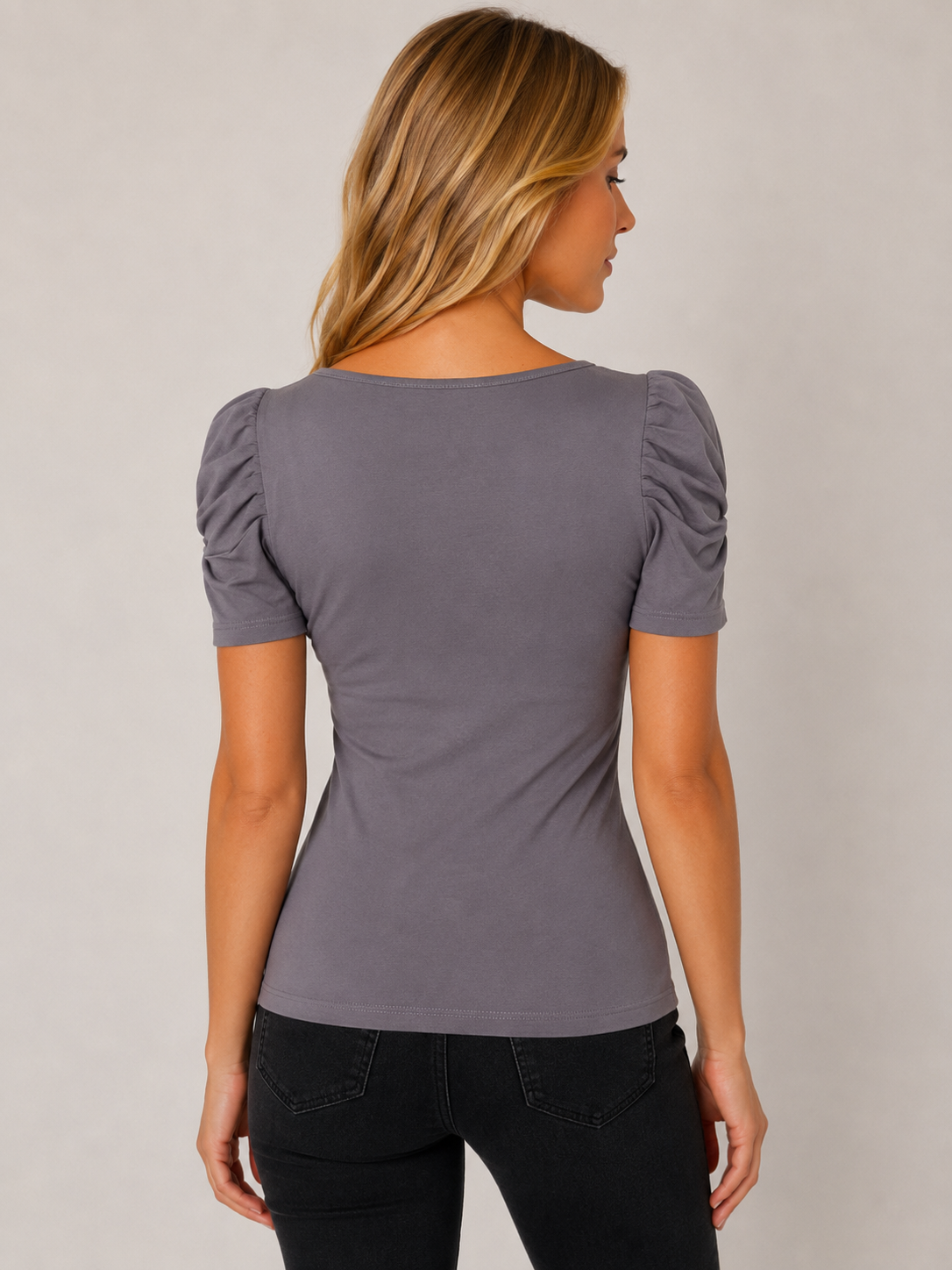T-shirt gris manches bouffantes Basic by Jennifer – Taille M – Viscose