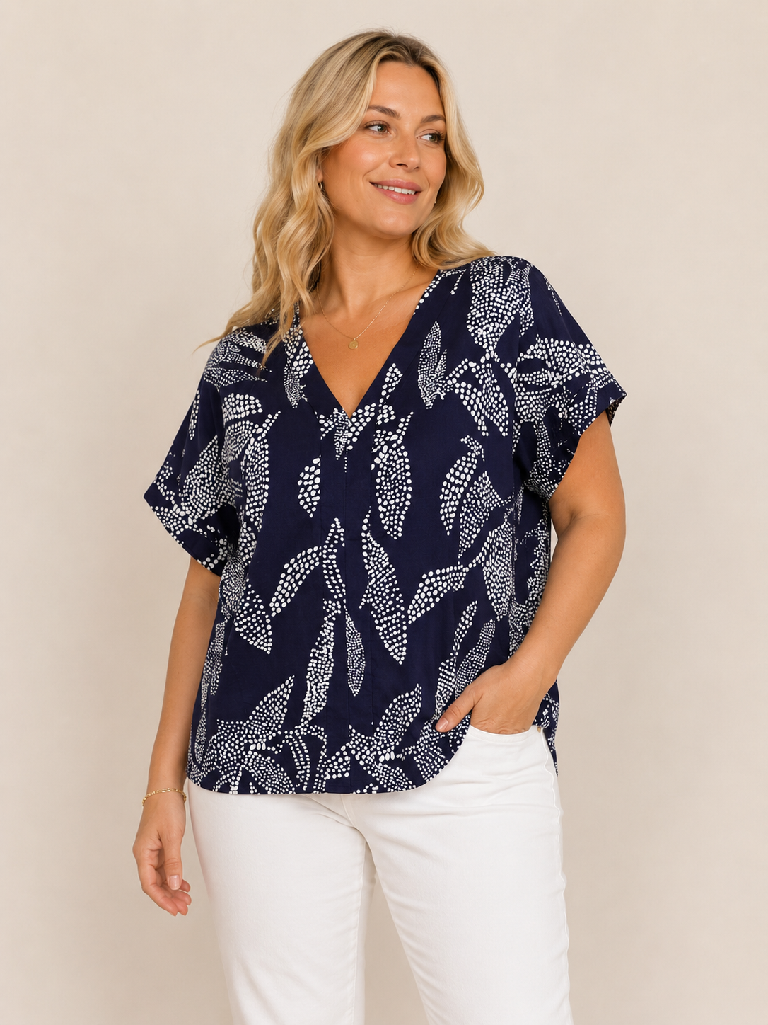Blouse imprimée marine et blanc – SHEIN