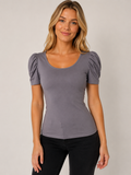 T-shirt gris manches bouffantes Basic by Jennifer – Taille M – Viscose