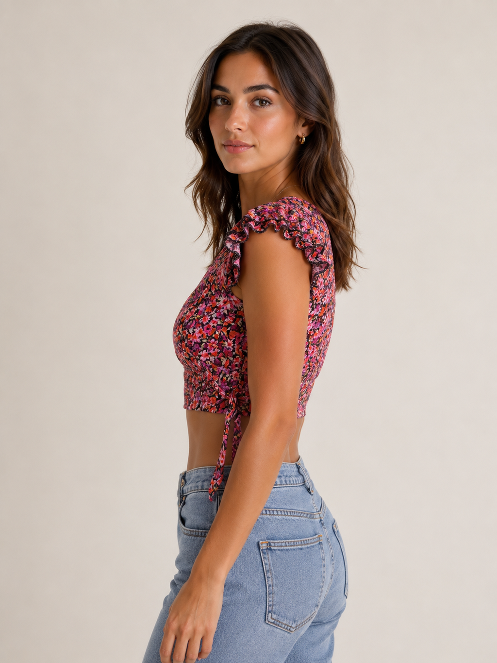 Crop top fleuri à nouer - Amisu
