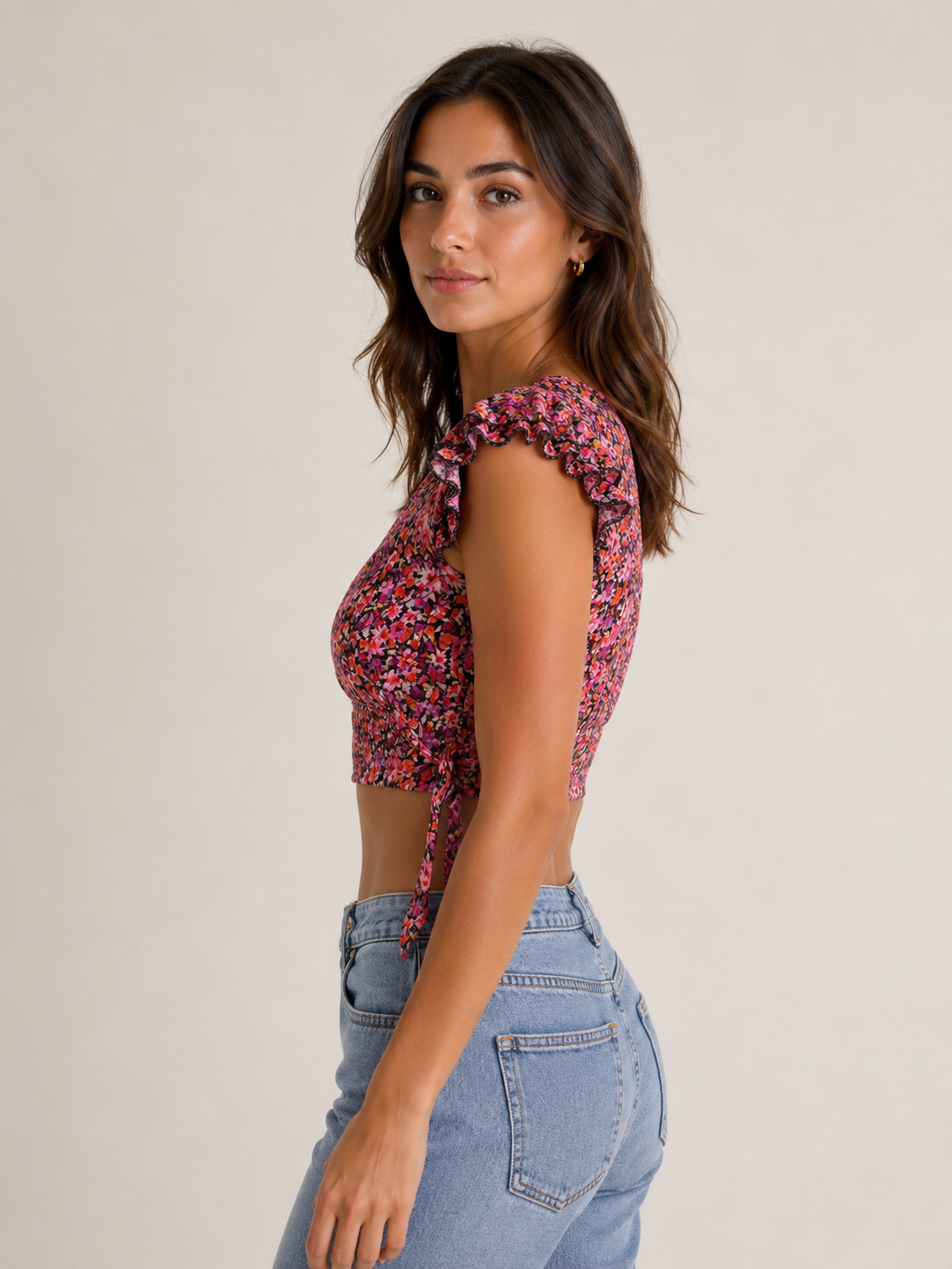 Crop top fleuri à nouer - Amisu