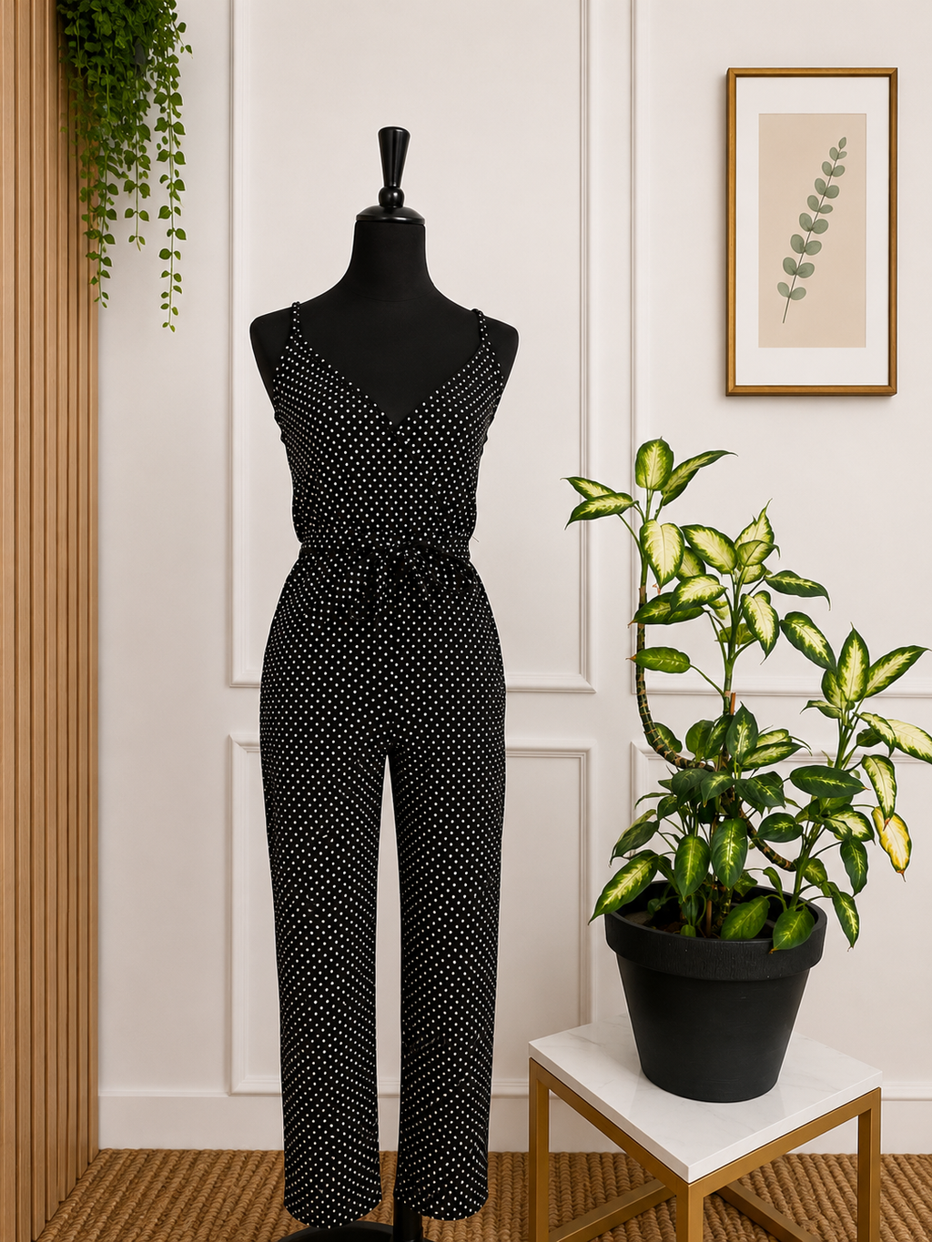 Combinaison pantalon noire à pois PrettyLittleThing – Taille 34