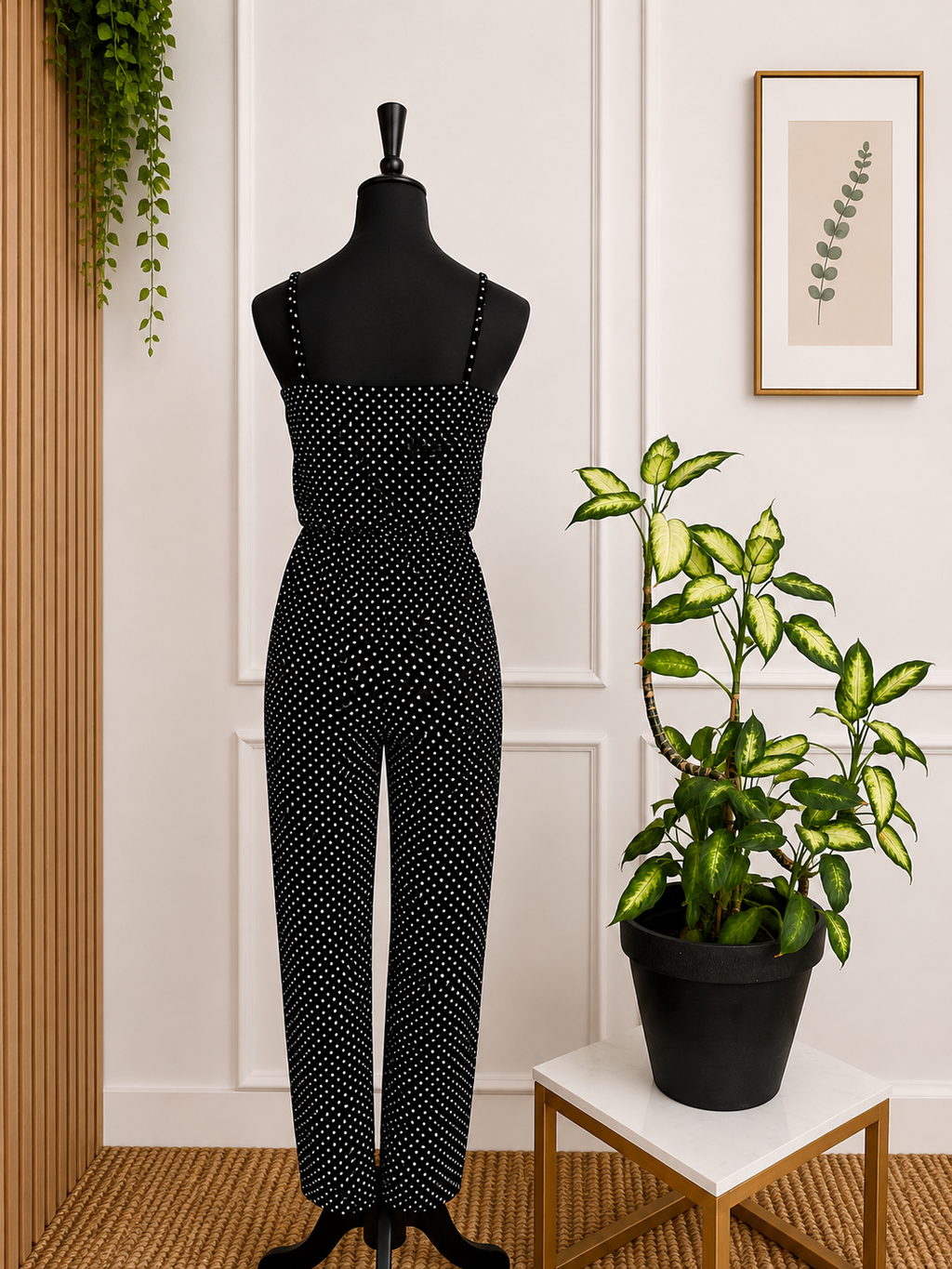 Combinaison pantalon noire à pois PrettyLittleThing – Taille 34