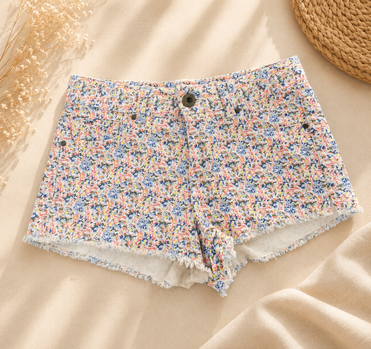 Short en jean imprimé multicolore - taille 36