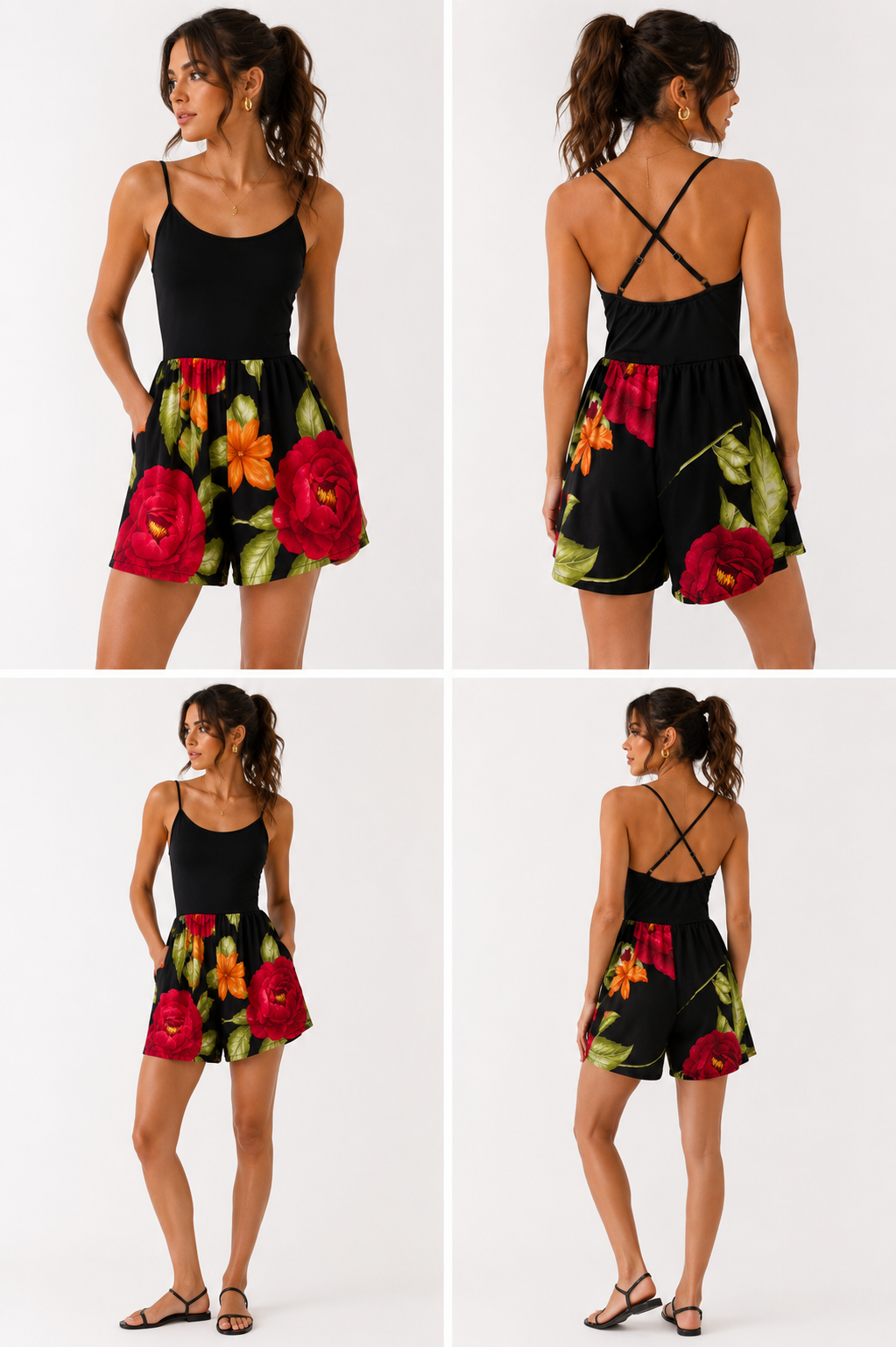Combi-short fleurie Cherry Moda – Taille S