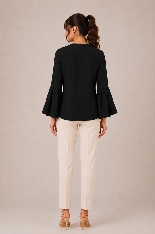 Blouse H&M noire à manches évasées – Taille 36