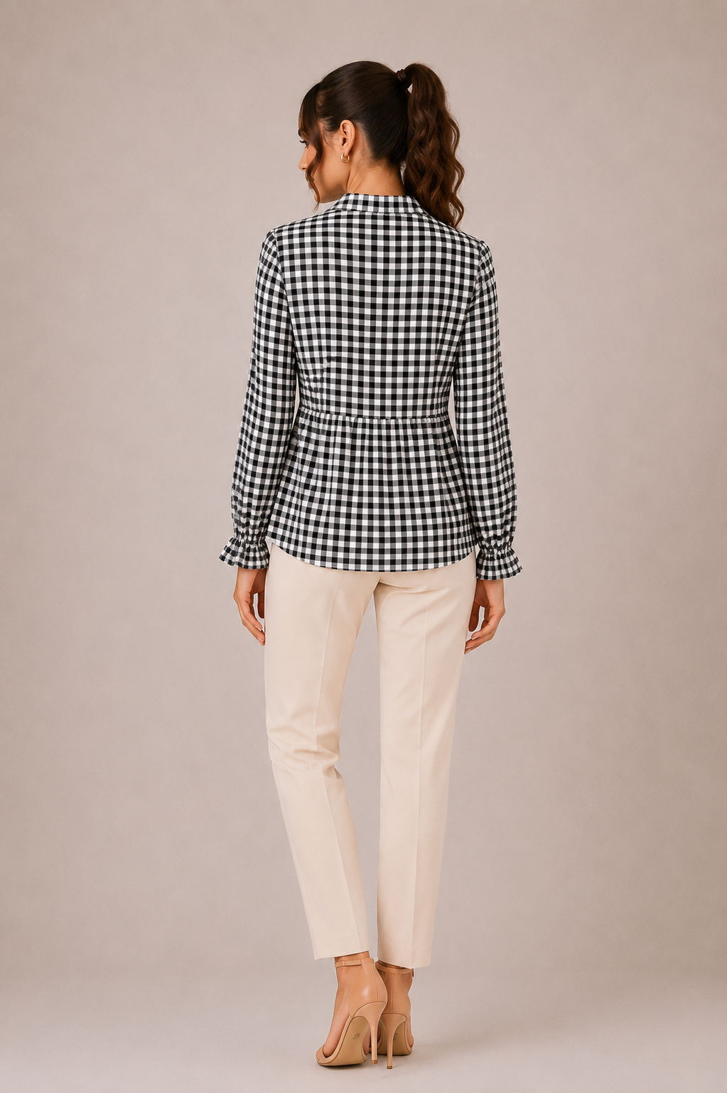 Blouse à carreaux vichy noir et blanc – Taille S – 100 % viscose