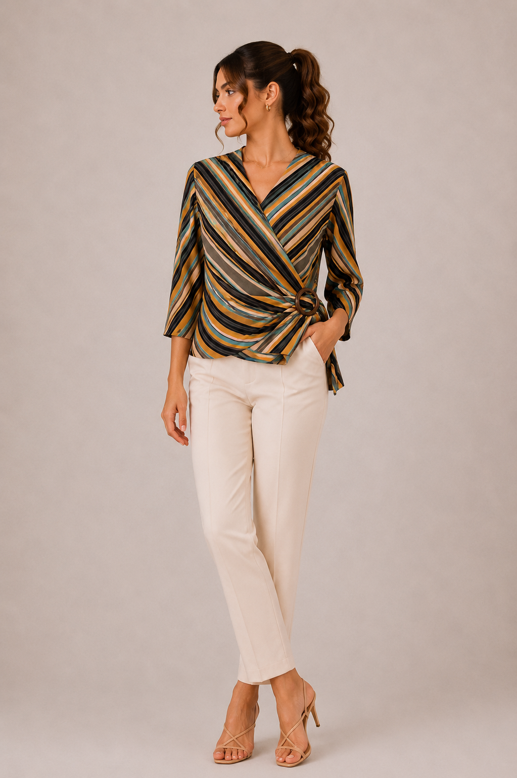 Blouse cache-cœur rayée Blancheporte – Taille 36
