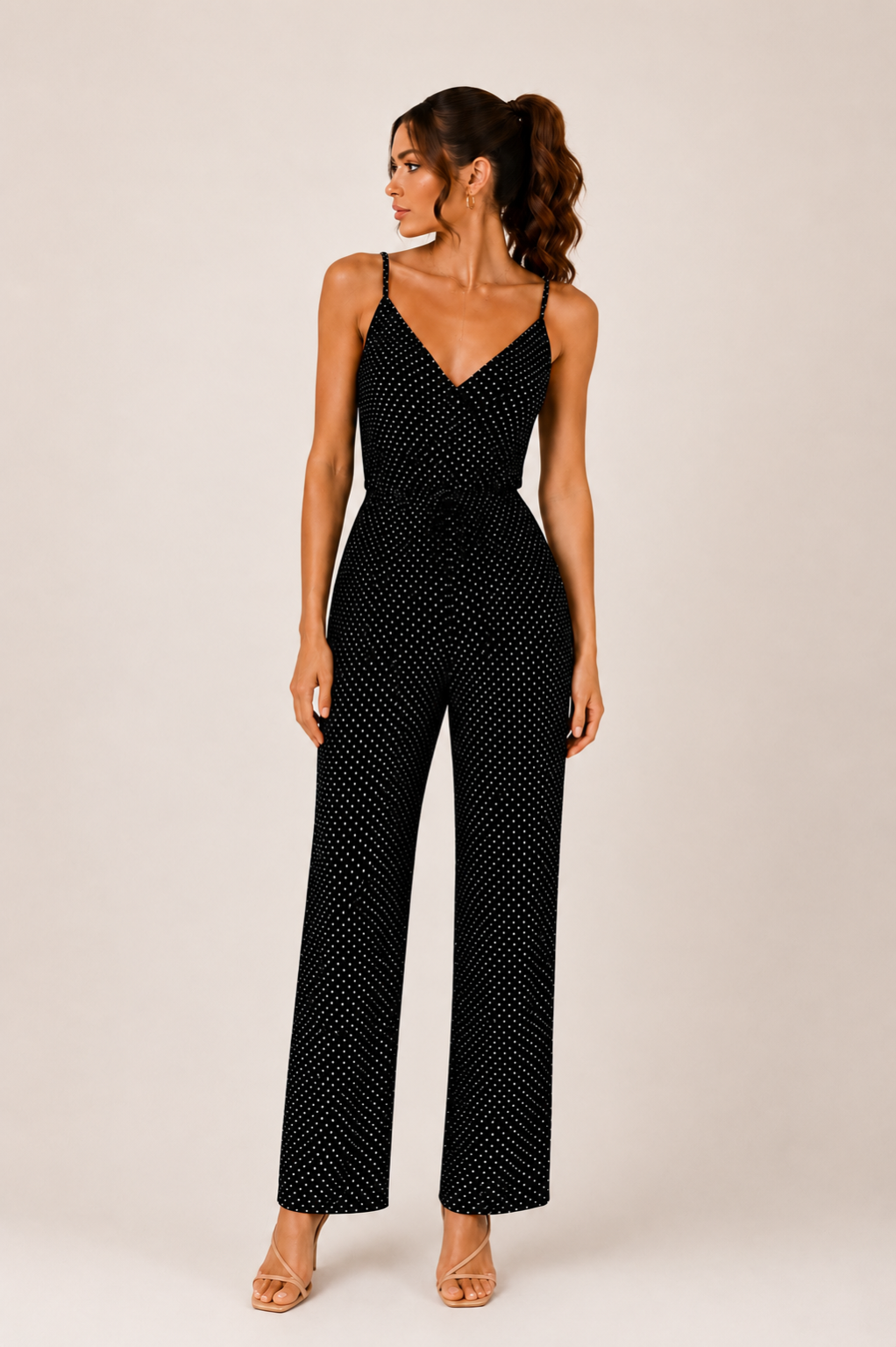 Combinaison pantalon noire à pois PrettyLittleThing – Taille 34