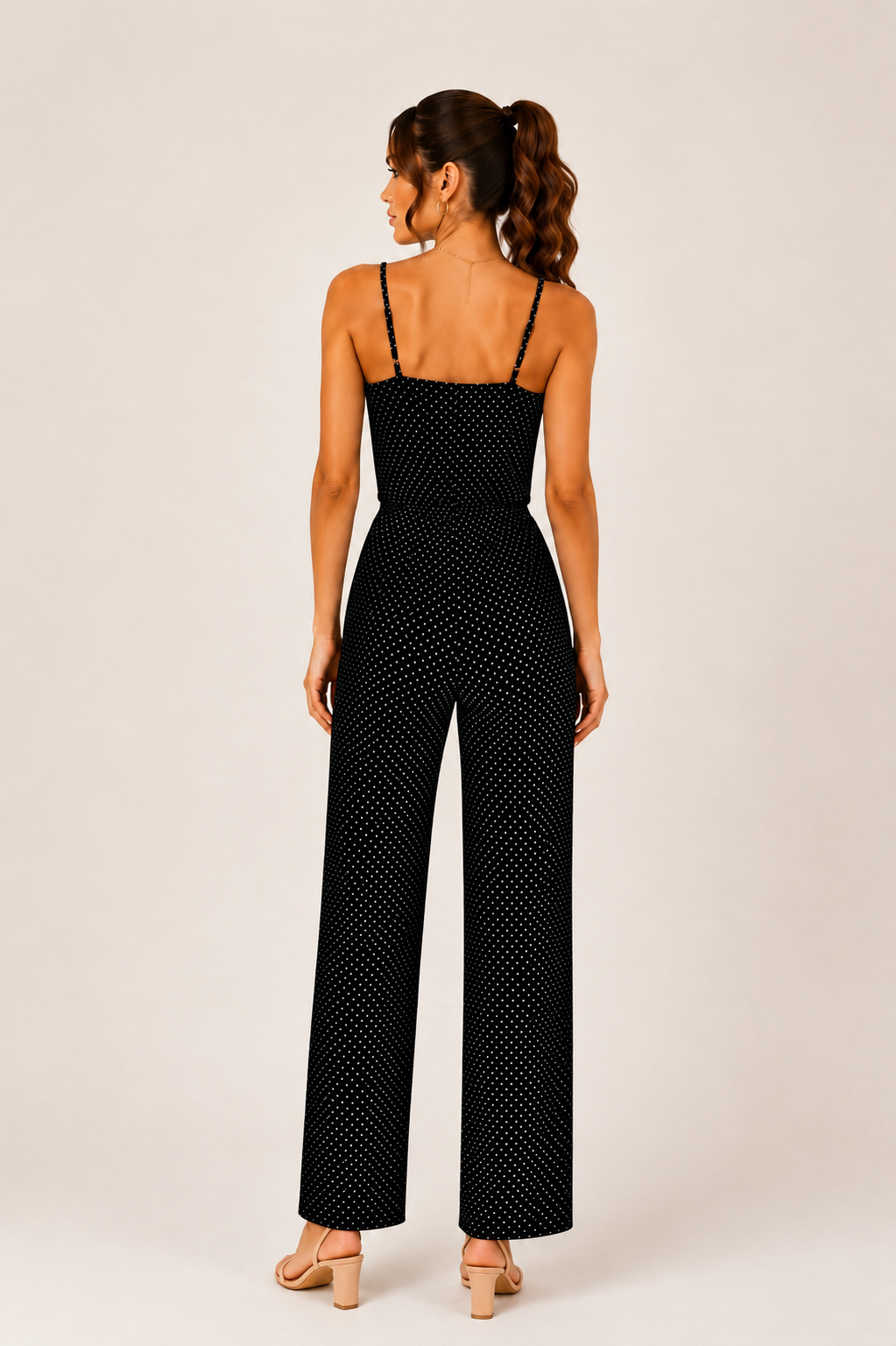 Combinaison pantalon noire à pois PrettyLittleThing – Taille 34