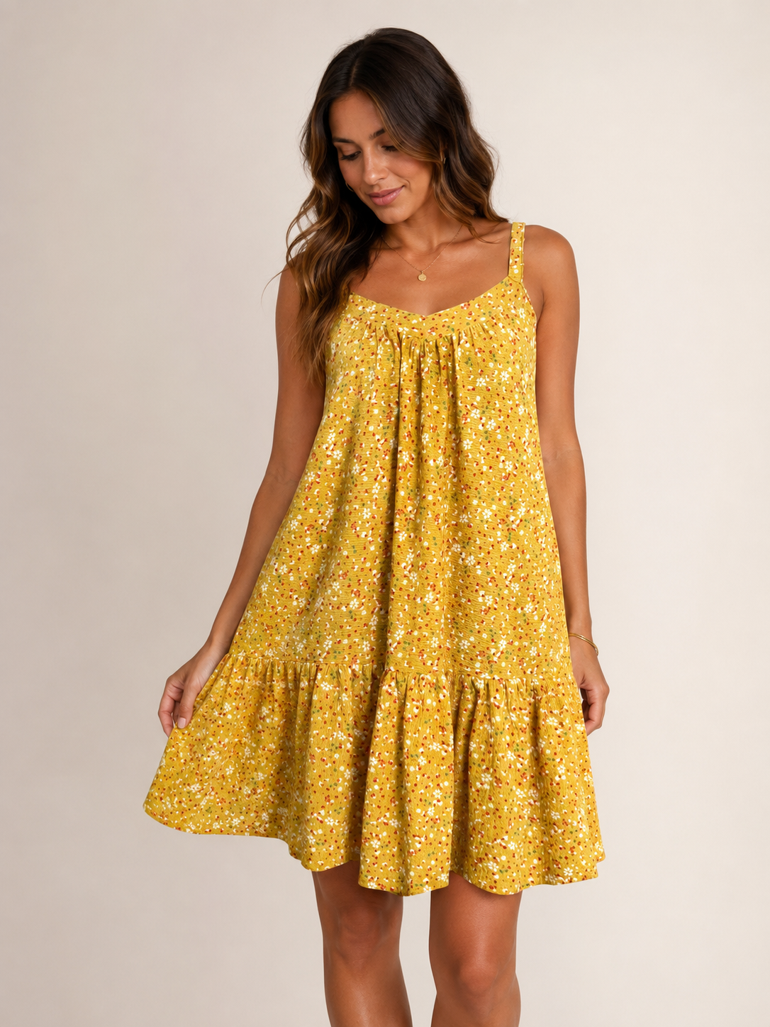 Robe fluide fleurie jaune – Promod