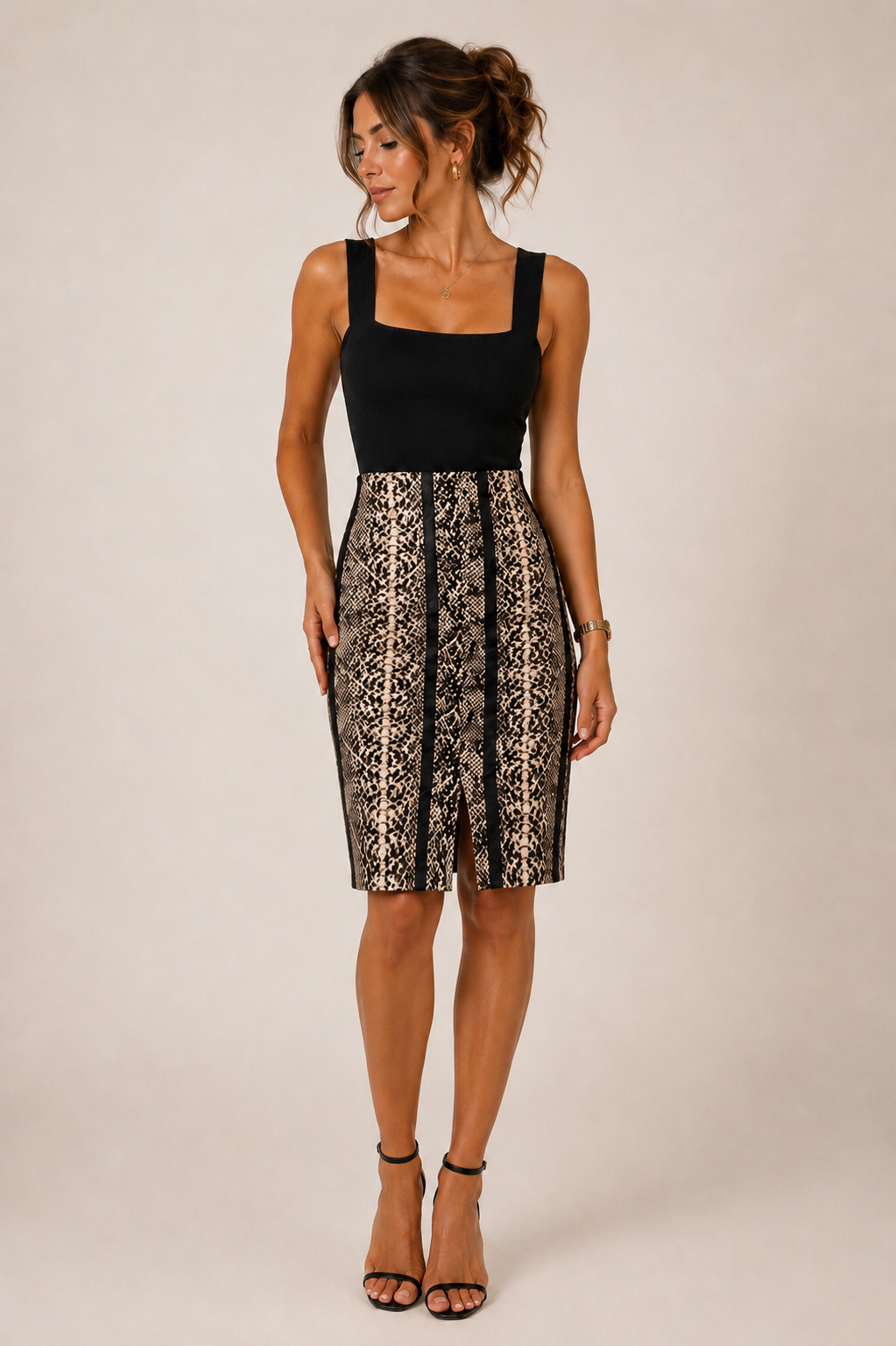 Jupe crayon imprimé animalier – Détails noirs