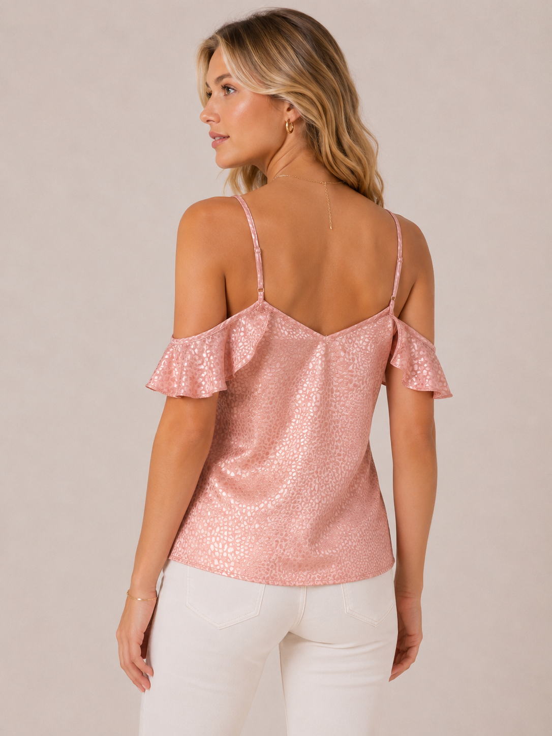 Haut satiné rose poudré à épaules dénudées – SHEIN