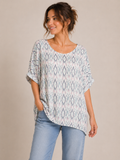 Haut Naf Naf imprimé fluide blanc et bleu – Taille S – Modal & viscose