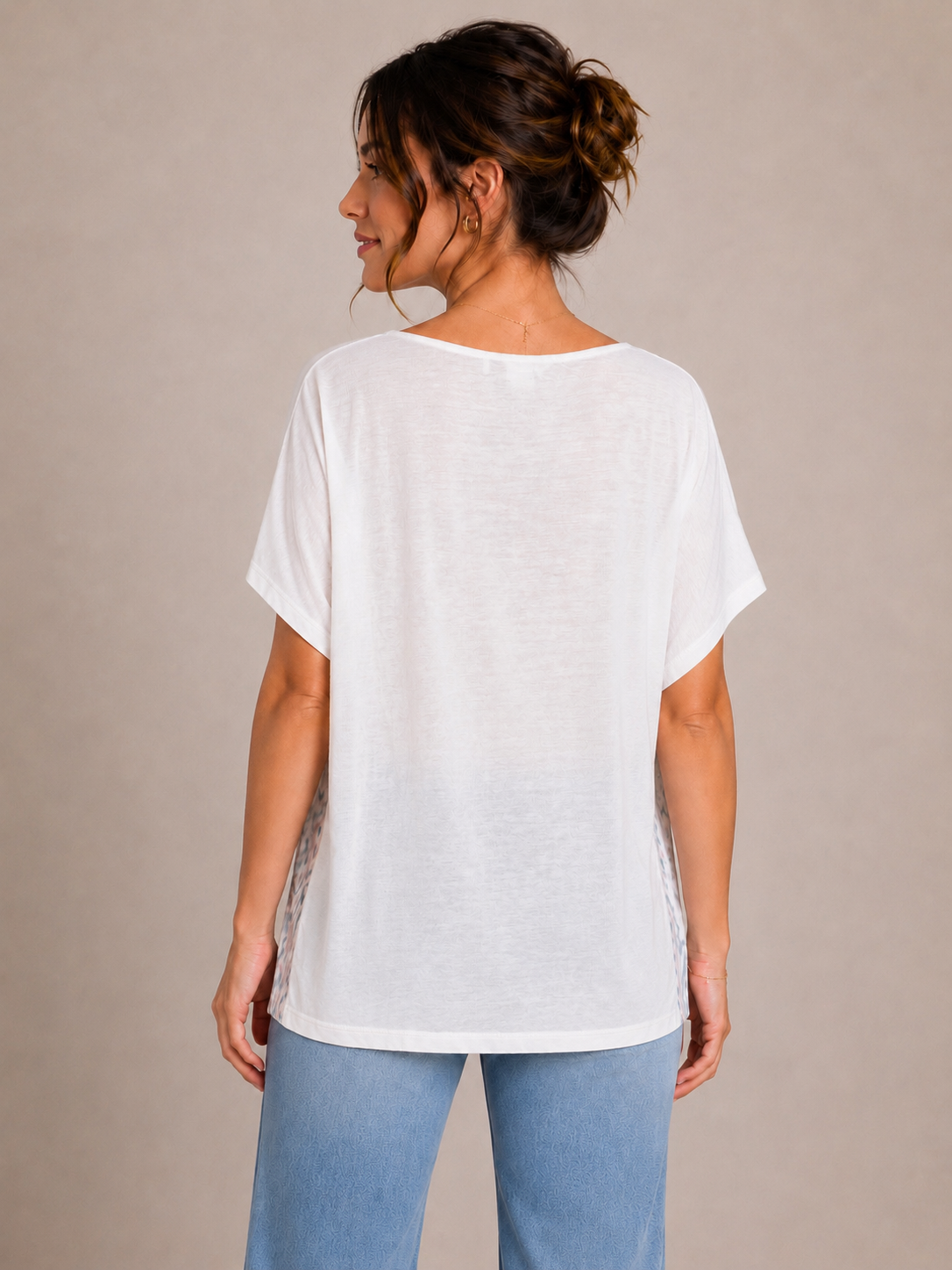Haut Naf Naf imprimé fluide blanc et bleu – Taille S – Modal & viscose