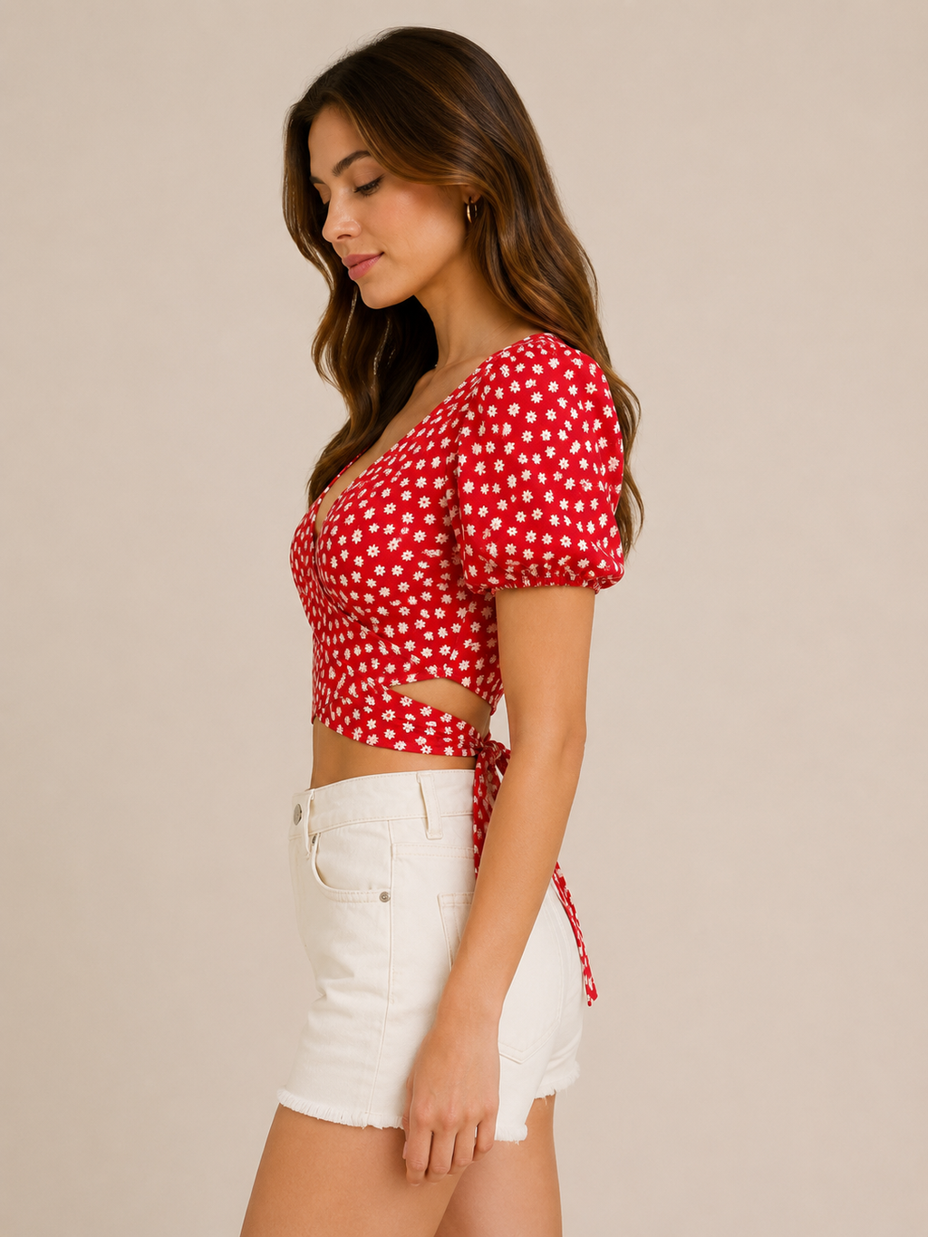 Crop top SHEIN rouge à imprimé fleuri – Taille S