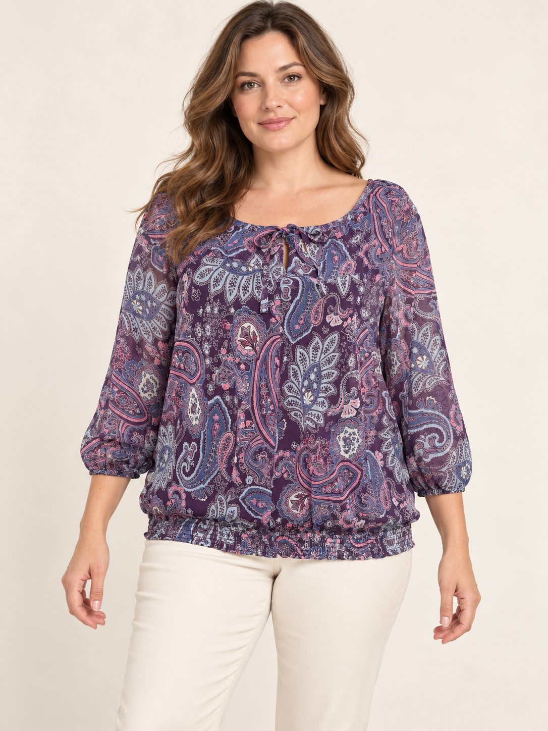 Blouse Camaïeu à imprimé cachemire – Taille 44