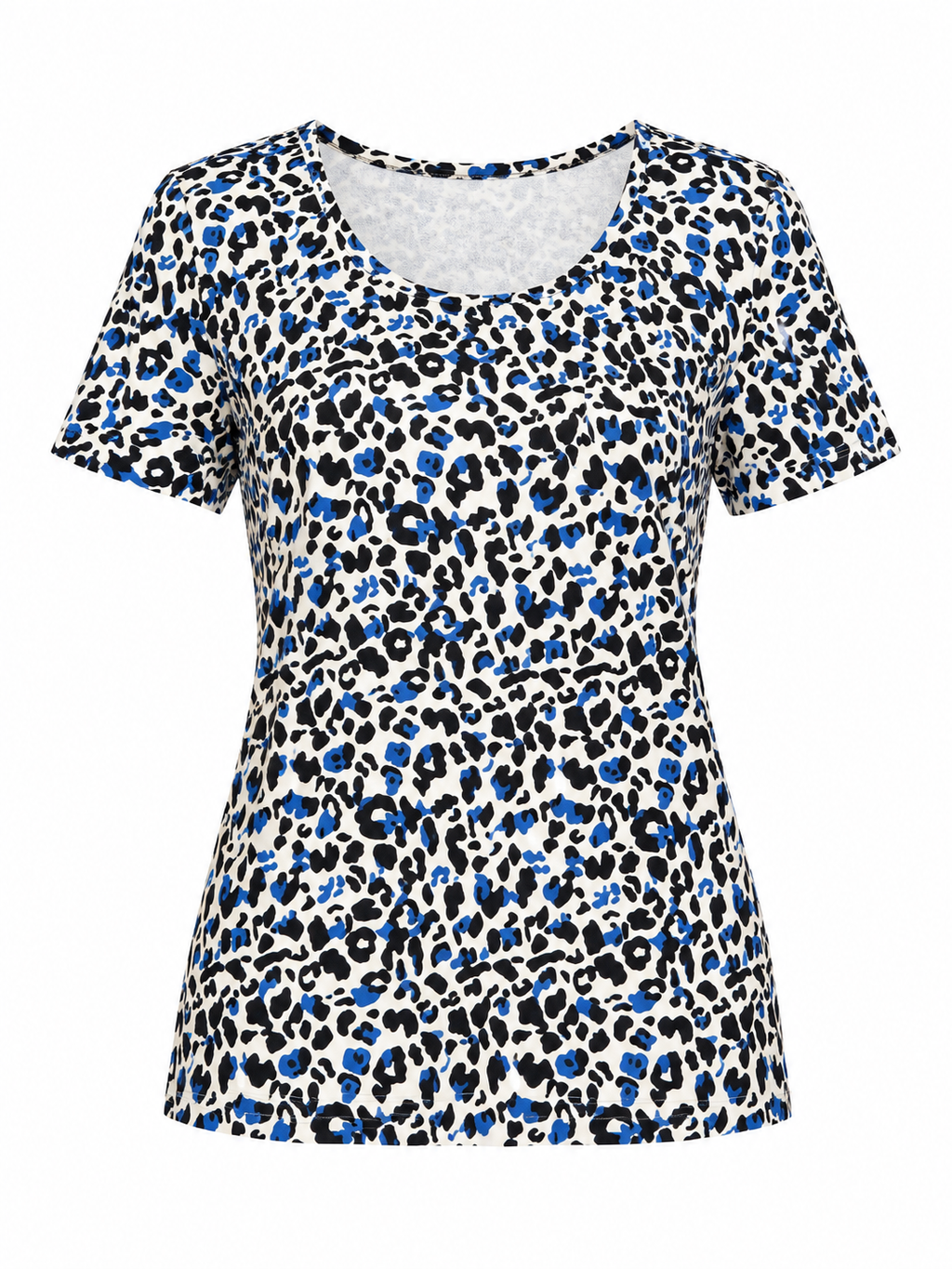 T-shirt Tissaia Basics à imprimé léopard noir et bleu – Taille 38/40