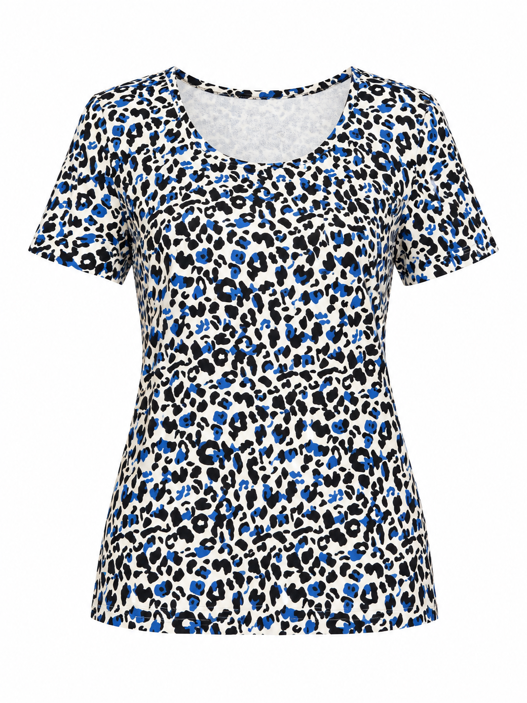 T-shirt Tissaia Basics à imprimé léopard noir et bleu – Taille 38/40