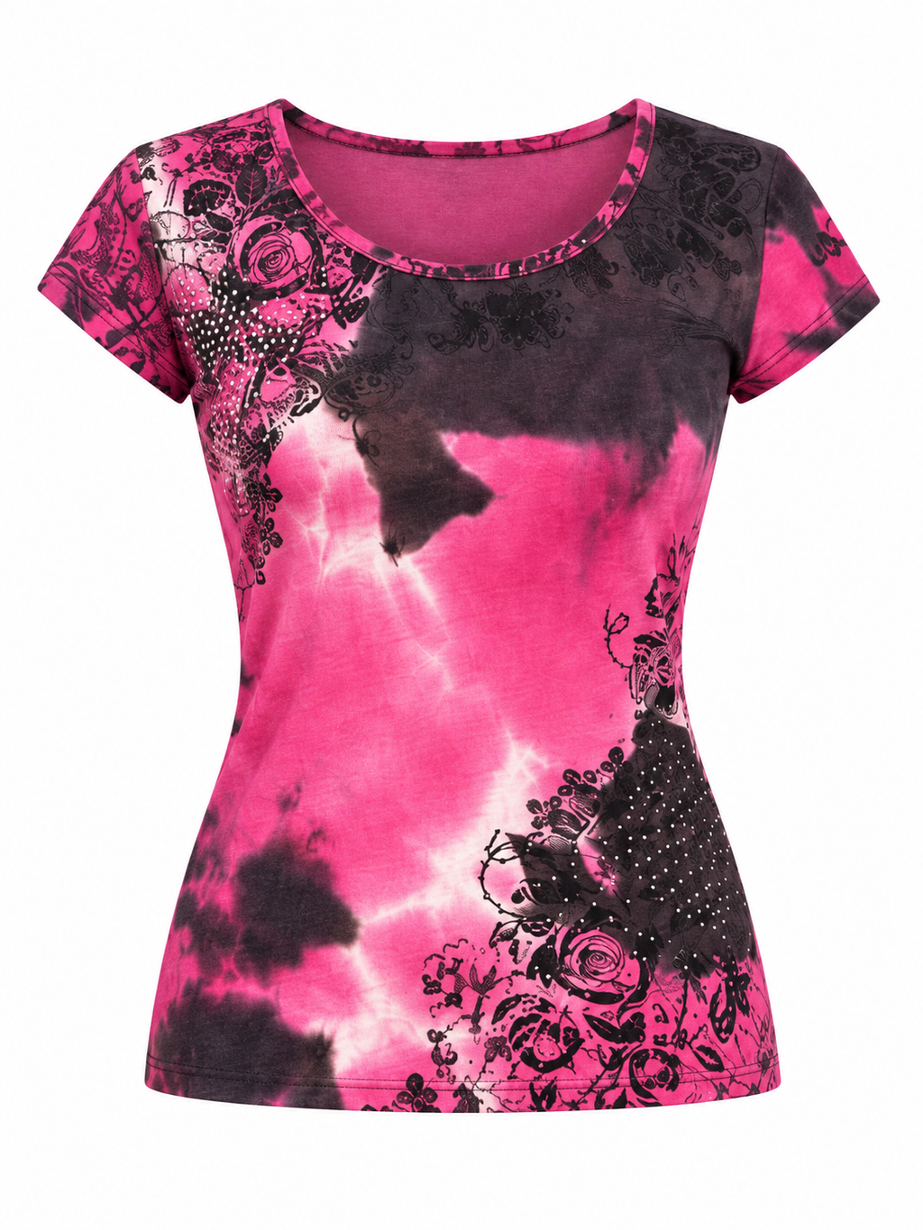 Haut imprimé rose et noir à strass Toumaï – Taille 2