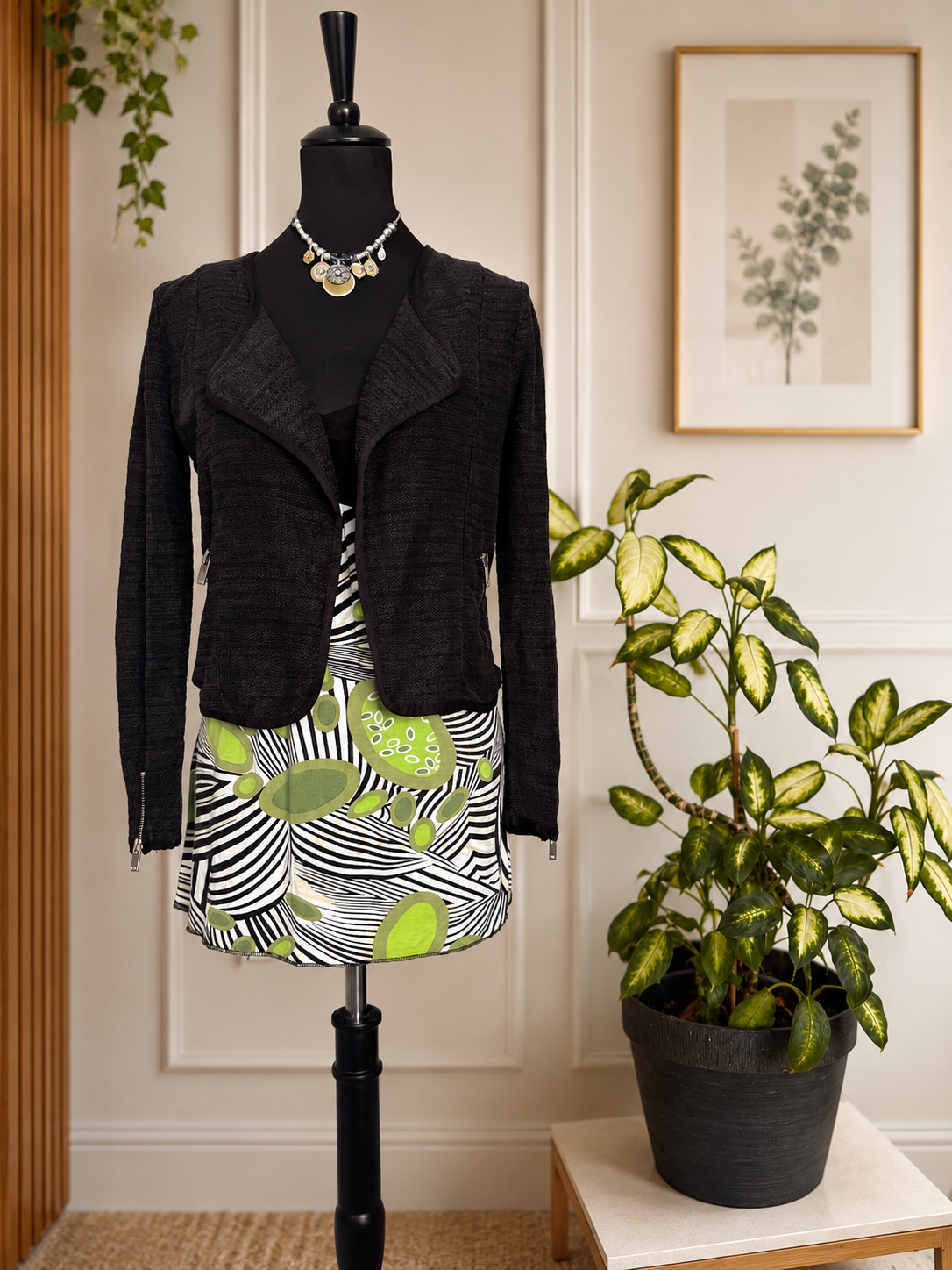 Veste courte style perfecto - Noir chiné