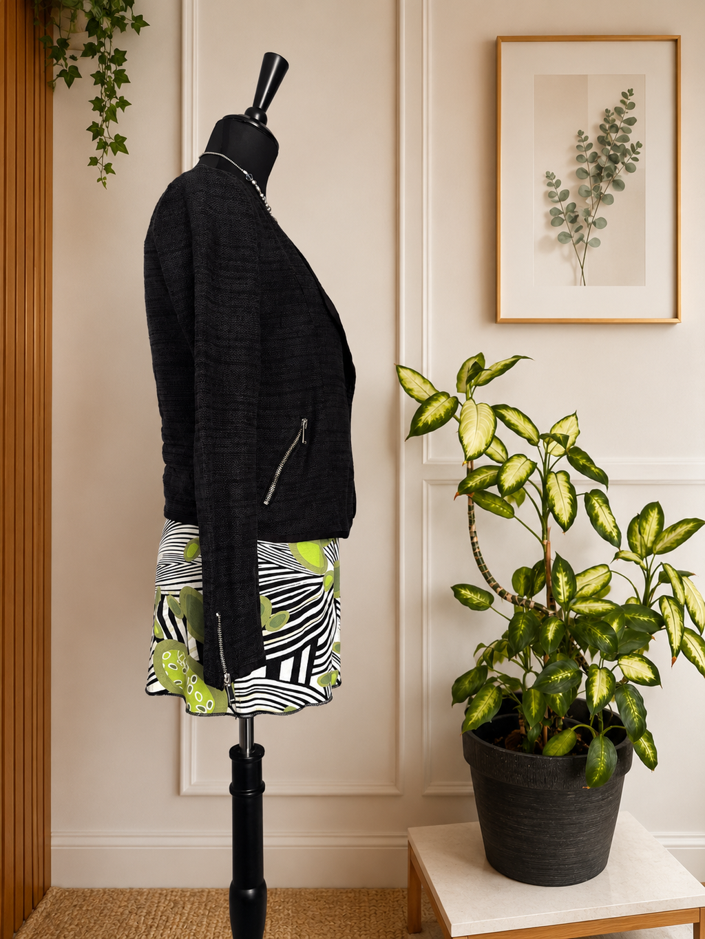 Veste courte style perfecto - Noir chiné