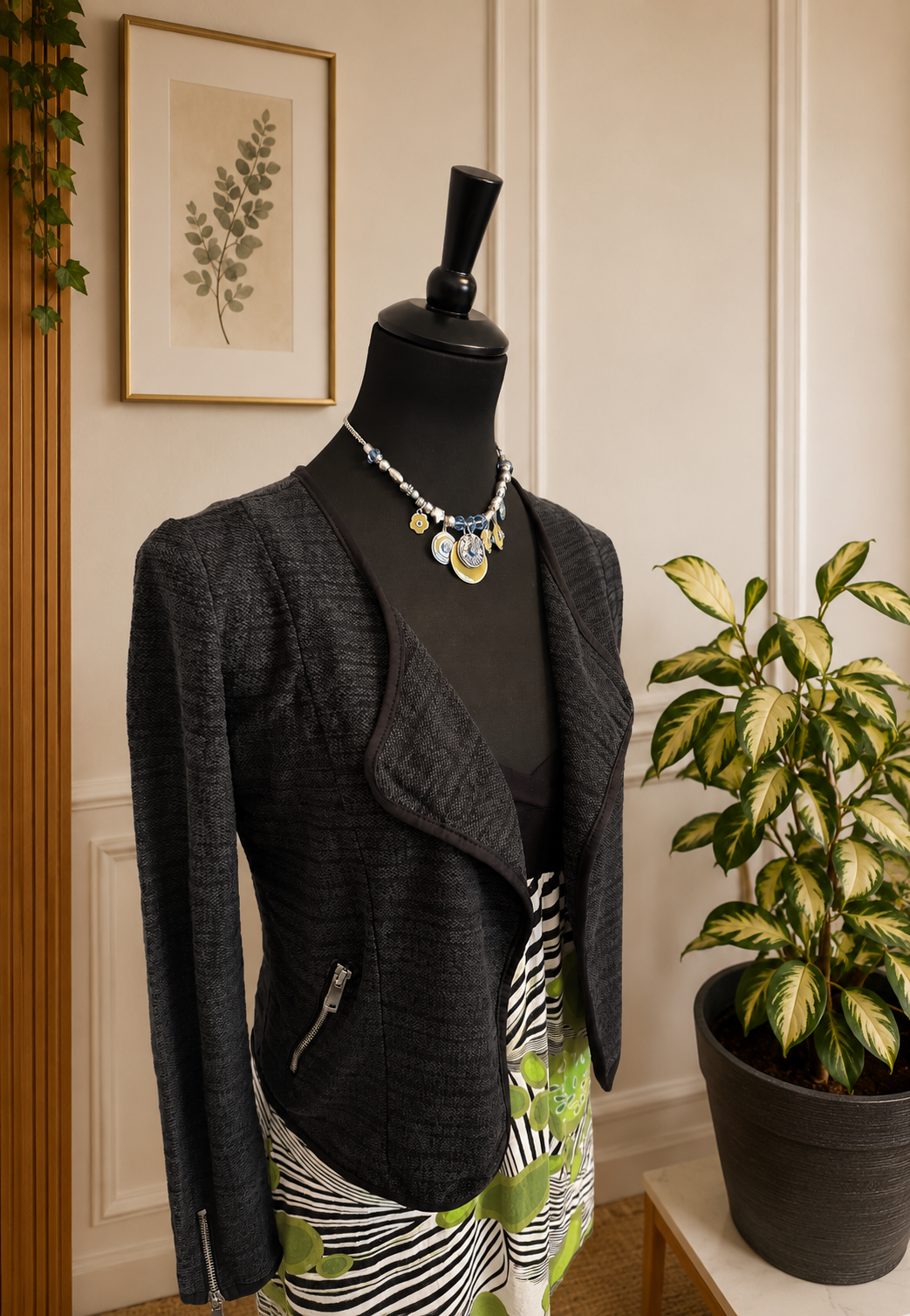 Veste courte style perfecto - Noir chiné