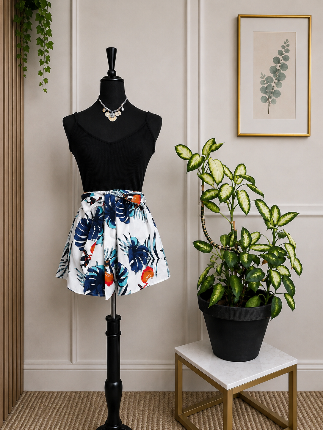 Combi-short tropicale noir et blanc – Esprit chic & estival