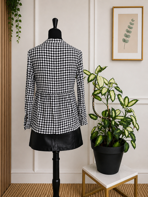 Blouse à carreaux vichy noir et blanc – Taille S – 100 % viscose
