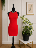 Robe moulante côtelée rouge corail BERSHKA – Taille S