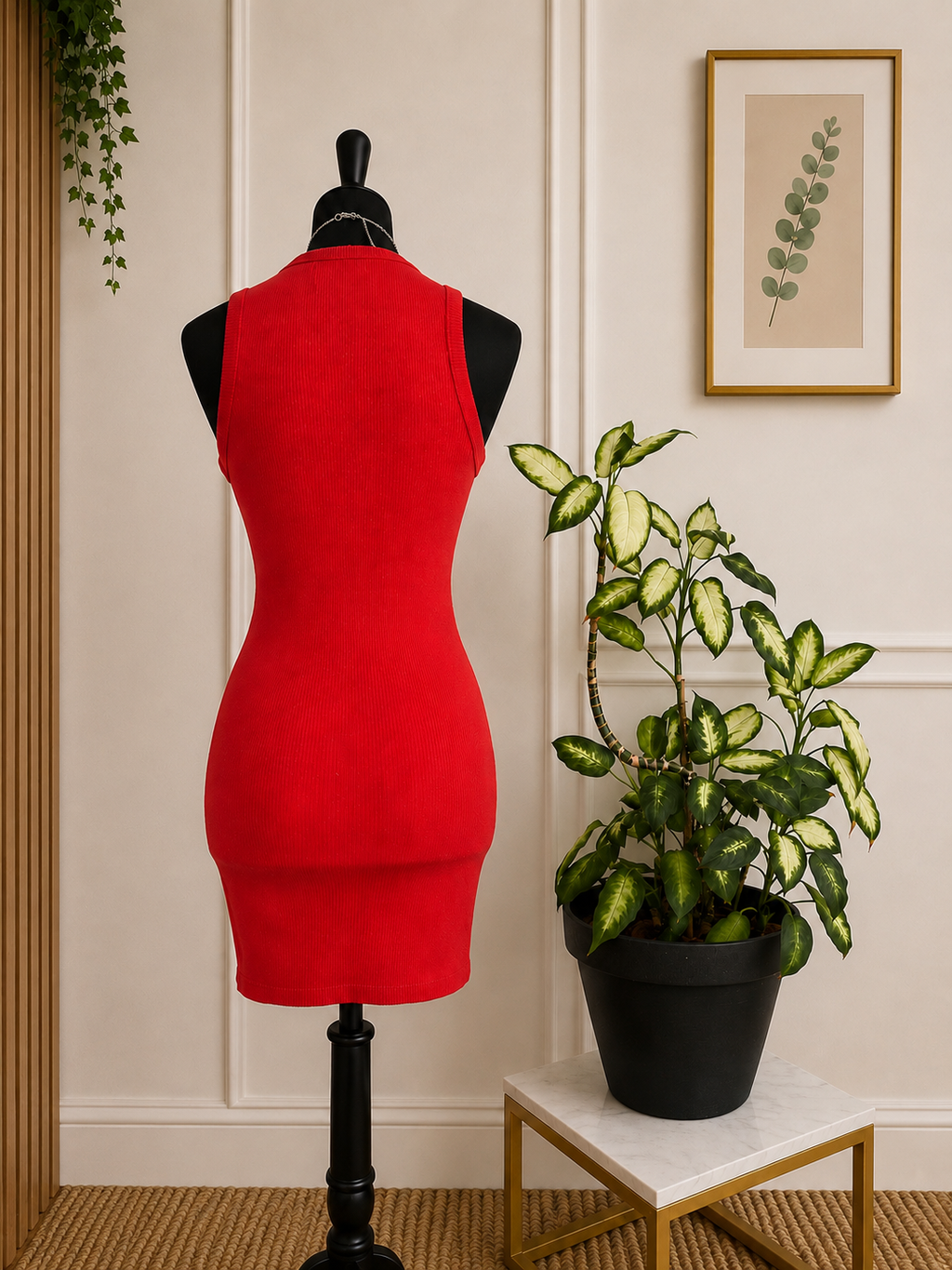 Robe moulante côtelée rouge corail BERSHKA – Taille S